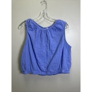 PACT Coastal Double Gauze Bubble Hem Top XL Blue‎ Sleeveless Beachy Casual